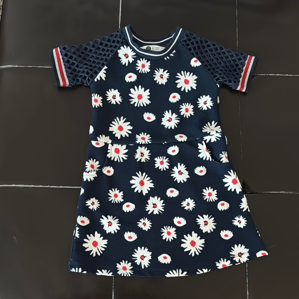 Navy Blue Floral Kids Dress